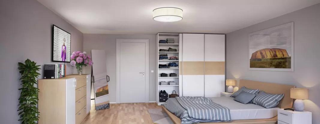 Schlafzimmerschrank mit Schwebetüren in Weiß