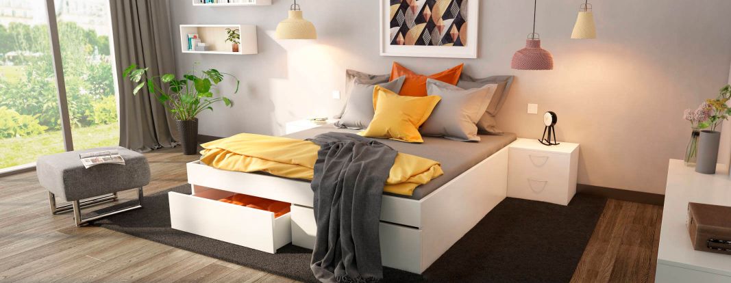 Doppelbett in Weiß nach Maß online konfigurieren